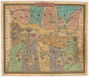 An early allegorical map of temperance by John C. Wiltberger, Jr., 1838. John Jr Wiltberger, Temperance Map, 1838 Cornell CUL PJM 1049 01.jpg