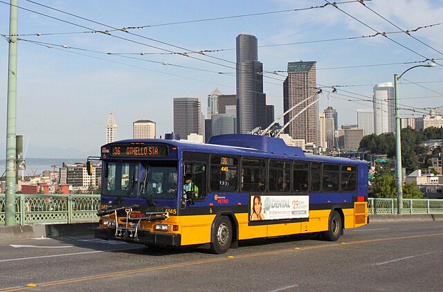 Gillig Phantom-bodied trolleybus operated by King County Metro in Seattle