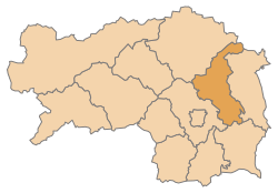 Lage des Bezirks Bezirk Weiz im Bundesland Steiermark (anklickbare Karte)