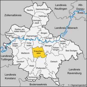 Poziția Krauchenwies pe harta districtului Sigmaringen