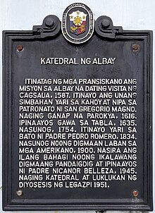 Church NHCP historical marker Katedral ng Albay NHCP historical marker.jpg