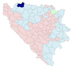 Location of Dubica within Bosnia and Herzegovina