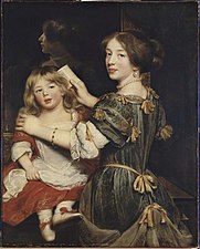Die Tochter des Künstlers, wie sie ihrem Bruder das Haar kämmt, ca. 1672 (Dijon, Musée Magnin)