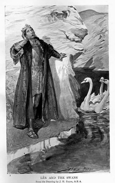 An illustration of Llŷr and the swans by H. R. Millar