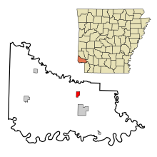 Little River County Arkansas Incorporated und Unincorporated Gebiete Wilton Highlighted.svg