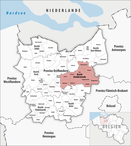 File:Locator map of Bezirk Dendermonde 2019.png