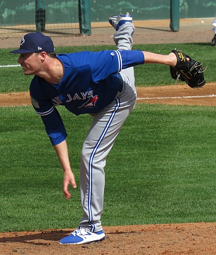 Harrell pitching for the Toronto Blue Jays in 2017 Spring Training