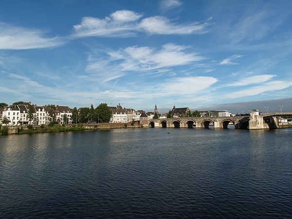 View of the river Meuse and the Medieval Sint Servaasbrug in Maastricht, Limburg's capital