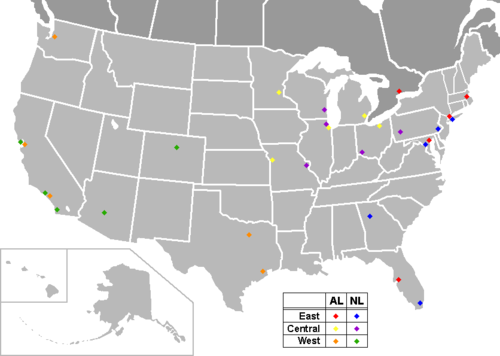Major League Baseball team locations.