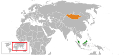 Map indicating locations of Malaysia and Mongolia