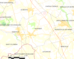 Carte représentant les limites d'une commune par rapport à ses voisines.