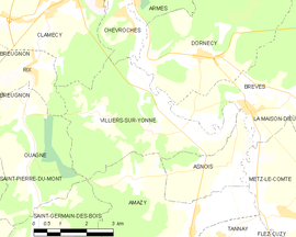 Mapa obce Villiers-sur-Yonne