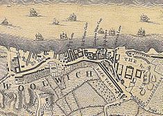 Old Woolwich between the King's Yard and the Warren (John Rocque, 1746) Map of Woolwich, 1740s (cropped).jpg