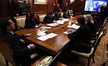 Conference with Vladimir Yakunin Medvedev and Vladimir Yakunin.jpg