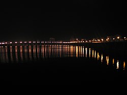 A view of the Mei River in Meizhou at night
