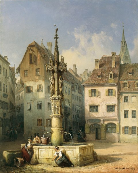 File:Michael Neher - Der Fischmarktbrunnen in Basel (1852).jpg