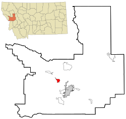 Missoula County Montana Incorporated and Unincorporated areas Wye Highlighted.svg