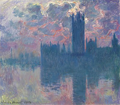Impressionism was known for its usage of light and movement in its paintings, as in Claude Monet's 1902 Houses of Parliament, sunset