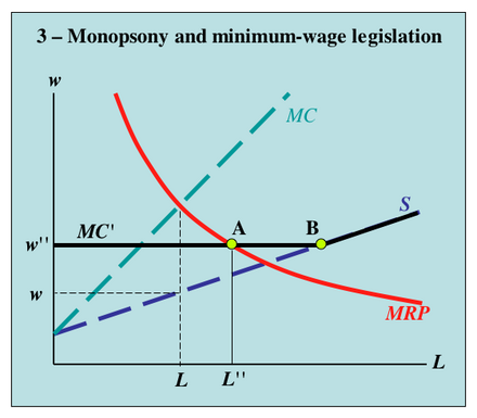 Modern economics suggests that a moderate minimum wage may increase employment as labor markets are monopsonistic and workers lack bargaining power.