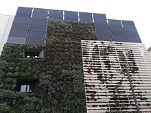 Mural vegetal i plaques fotovoltaiques.