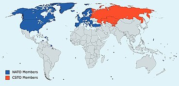 NAVO en CSTO op een wereldkaart