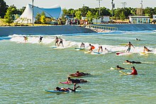 NLand guests surfing the Inside wave at the season opening in 2017. NLand 2017 Season Opening.jpg