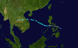 熱帶風暴紅霞的路徑圖