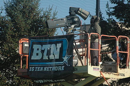 A Big Ten Network camera operator at work during a 2011 field hockey game