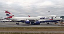 British Airways Boeing 747-400 in Oneworld livery at Heathrow Airport
