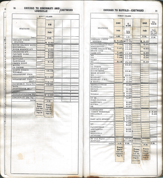 Penn Central Employee Timetable, Western Region No.5 showing frequent train annulments and retimings by General Order in the bankruptcy era.