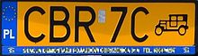 Polish classic car's plate (since May 1, 2006) from Brodnica County PL-CBR 7Cdeg.jpg