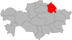 Map of Kazakhstan, location of Pavlodar Province highlighted