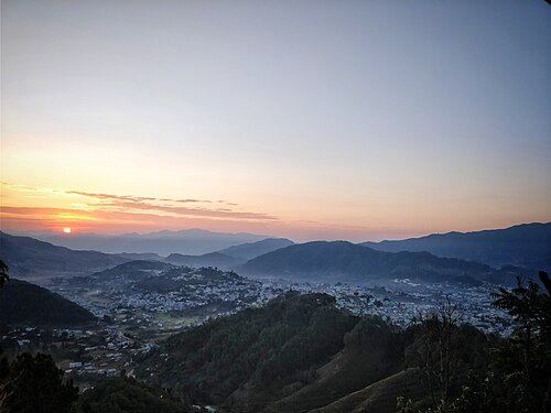 View of Pithoragarh city, Uttarakhand during Sunrise