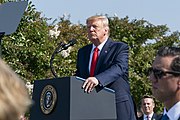President Trump speaks at the Pentagon on the 18th anniversary of 9/11 President Donald J. Trump delivers remarks at a September 11th Pentagon Observance Ceremony (48718018092).jpg