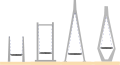Brotårn med to kabelforankringer. Til venstre ser du eksempler på H-formede tårn. Til høyre ser du eksempler på A-formede tårn.