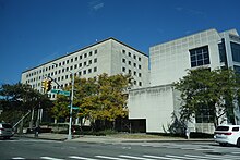 The Queens County Courts Building in Kew Gardens, where the Queens District Attorney's Office is located Queens Bl 83rd Hoover Avs td (2020-10-17) 04 - Queens County Criminal Court.jpg