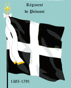 Drapeau du régiment de Piémont créé en 1569 pour rassembler les soldats des bandes de Picardie « outre monts » ayant combattu dans les guerres d'Italie.