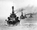 HMS Repulse leads her sister ship HMS Renown and other Royal Navy capital ships during manoeuvres in the 1920s.