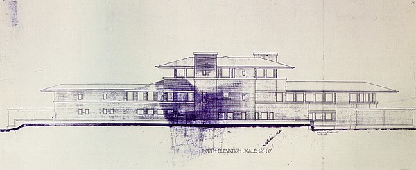 North elevation of the Robie House, from the Frank Lloyd Wright archives