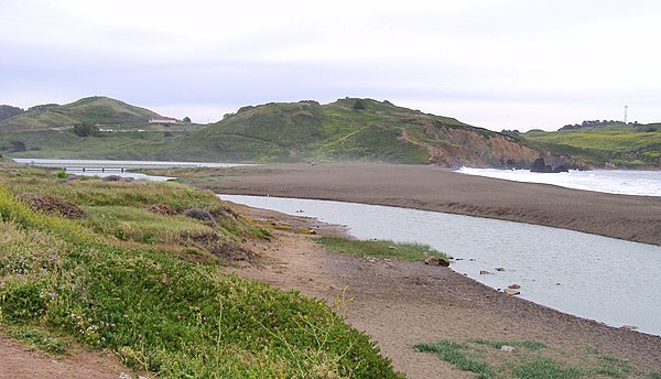 Outlet channel of Rodeo Lagoon Rodeo Beach Pedestrian Bridge.JPG