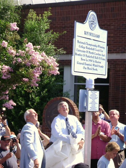 UNC Coach Roy Williams at his Historical Marker dedication in 2011
