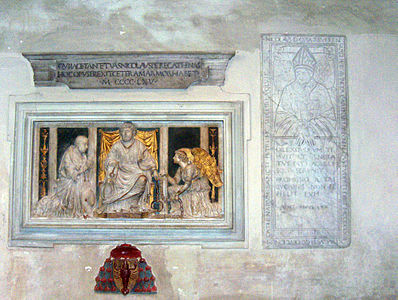 Grobnica z reliefom Kardinal Nikolaj pred sv. Petrom, Andrea Bregno