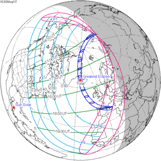 <span class="mw-page-title-main">Solar eclipse of August 12, 2026</span> Total solar eclipse August 12, 2026