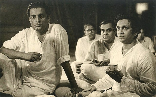 Ray with Ravi Sankar, recording for Pather Panchali (1955)