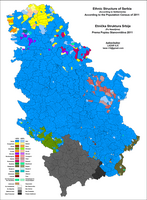 De verdeling van Serviërs in Servië (blauw, 2011)