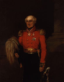 Sir Colin Campbell von William Salter. Campbell trägt eine Uniform mit einem Schwert an seiner Seite und einem Gouverneurshut in der rechten Hand.