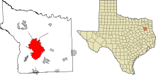 Smith County Texas Incorporated Areas Tyler highlighted.svg