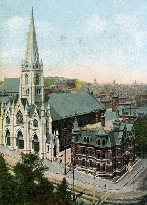 Saint Mary's was established in Glebe House (the brick building on the right).