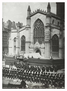 Clergy enter St Giles' at its ceremonial re-opening after the Chambers restoration on 23 May 1883 St Giles' Re-Opening.png