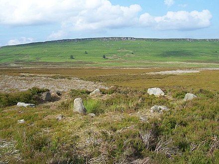 Bronze Age stone circle on Bamford Moor, above Hathersage looking towards Stanage Edge, where Mesolithic microliths were found